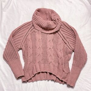 DR2 Daniel Rainn Crop Hi Low Chenille Turtle Neck Chunky Knit Sweater